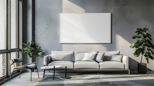 a modern living room interior with a blank wall mockup