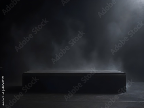 Dramatic Podium in Misty Darkness - Mysterious Black Platform for Product Showcase or Event Display