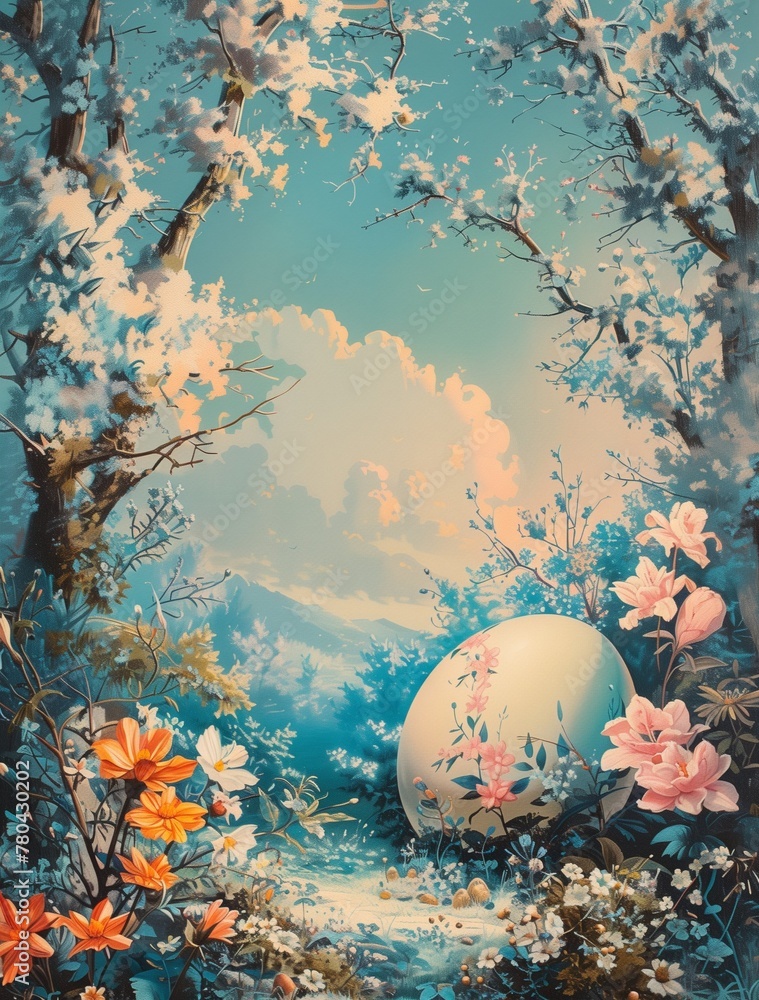 AI generated illustration of an Easter egg adorned with flowers