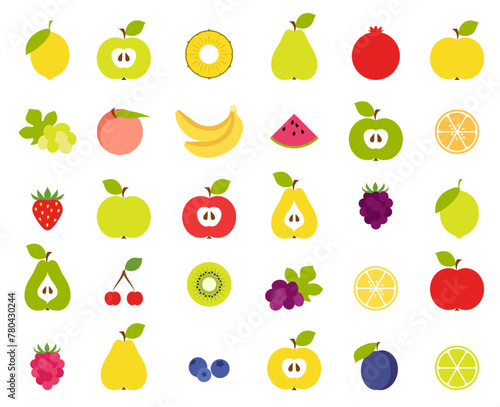1469_Set of colorful fruit icons isolated on white background