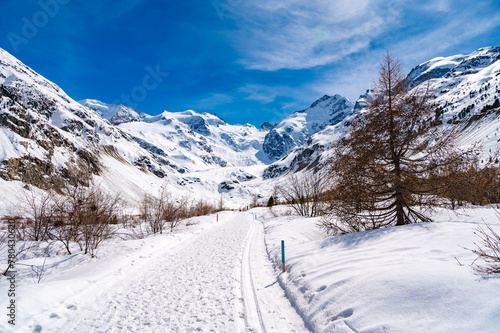 A close-up view of the Morteratsch glacier in winter, Engadin, Switzerland.  © leledaniele
