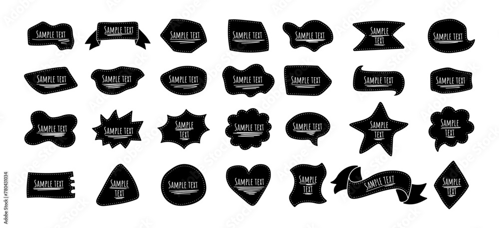 Set of frames for text in hand drawn style. Stickers, labels for writing text. Vector text boxes of various shapes isolated on white background Set of frames for text in hand drawn style. Stickers, labels for writing text. Vector text boxes of various shapes isolated on white background