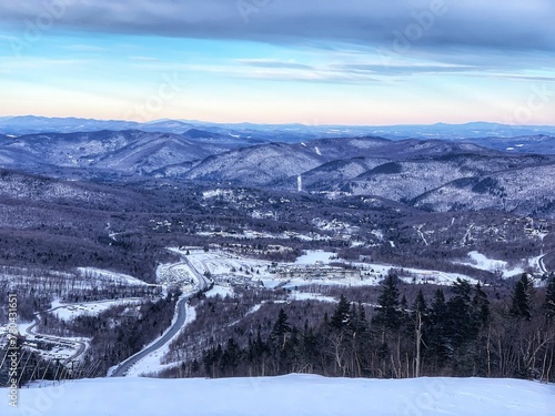 Scenic city seen from a hill in Killington Ski Resort, Vermont, New England, Canada