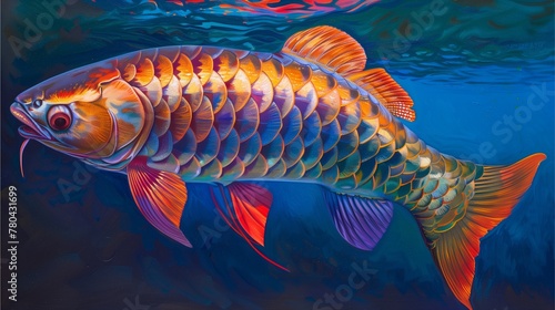 Fish swimming in colorful aquarium underwater  surrounded by marine life  depicted in vibrant art