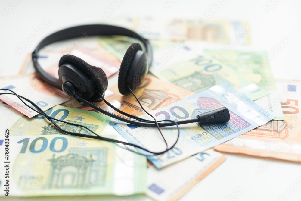 euro banknotes headphones headset, business euro banknotes headphones headset, business