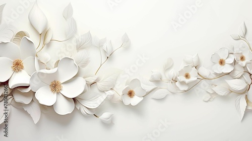 AI generated illustration of an abstract background featuring white flowers