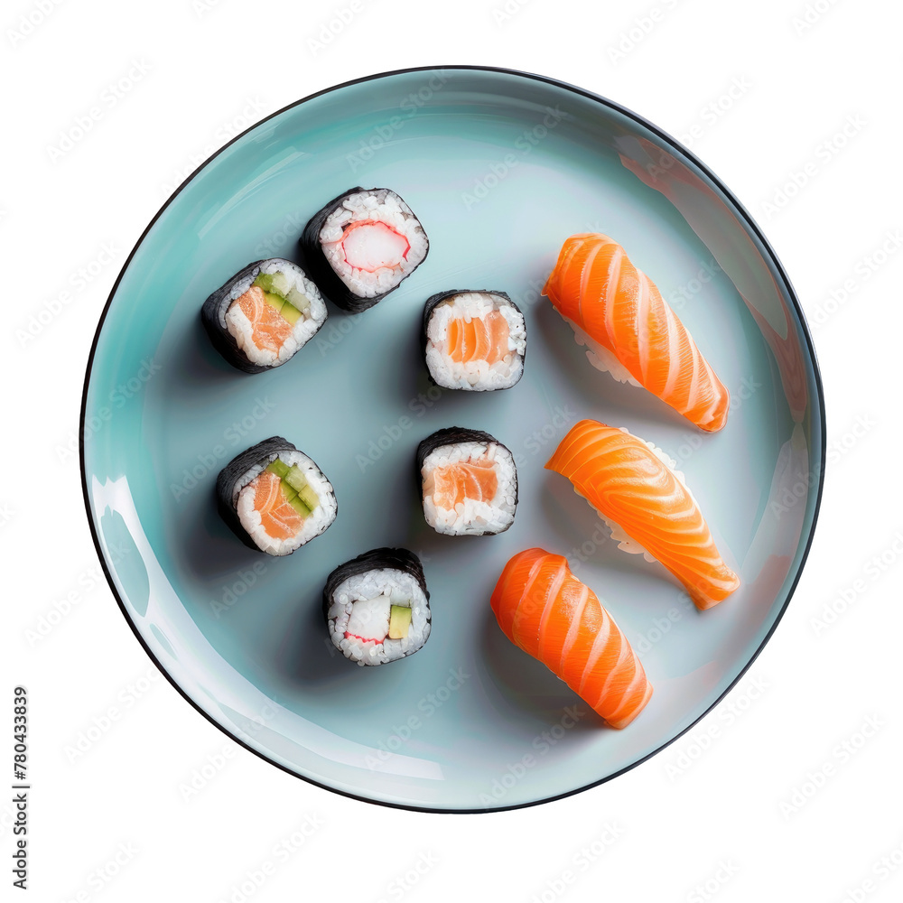 Plate of sushi against transparent backdrop Plate of sushi against transparent backdrop