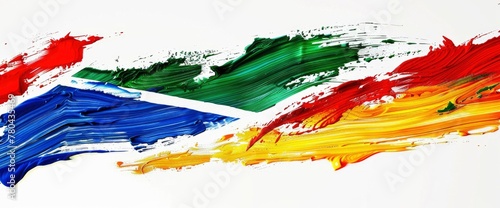 abstract background with the flag of south africa, colorfull brush strokes, minimalistic, simple design, abstract, isolated from solid white background, colorful, vibrant colors