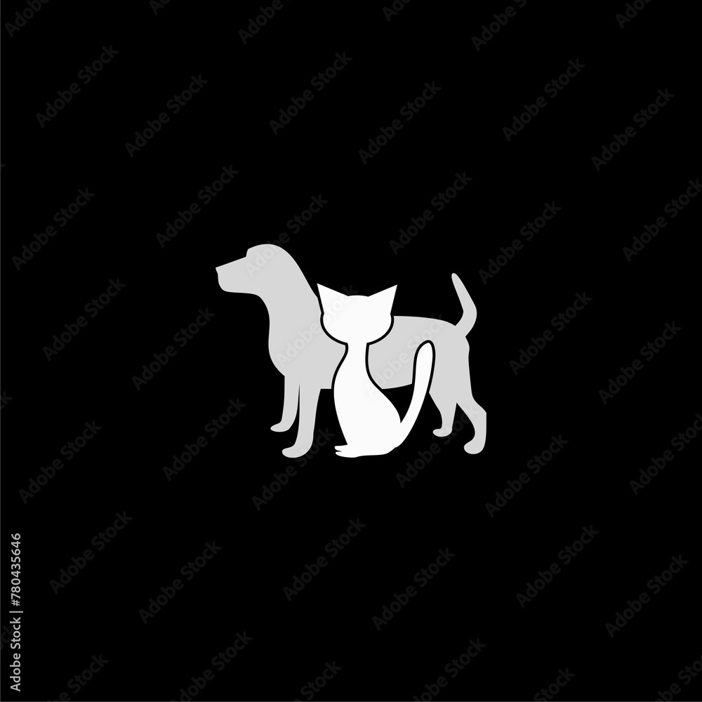 Fototapeta premium Silhouette of the dog, silhouette of the cat icon on black background 