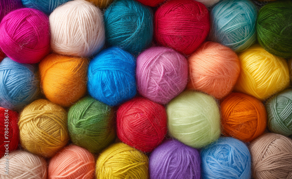 Vivid Fibers: Close-up of Colorful Wool Balls on Textured Background Vivid Fibers: Close-up of Colorful Wool Balls on Textured Background
