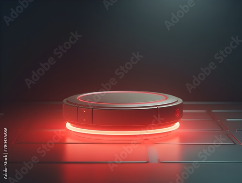 Futuristic Glowing Red Laser Beam Emanating from Intricate Circular High-Tech Device Platform