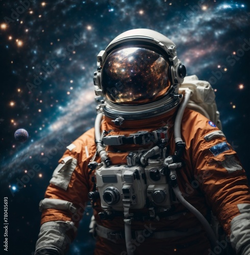 AI-generated illustration of an astronaut wearing an orange spacesuit