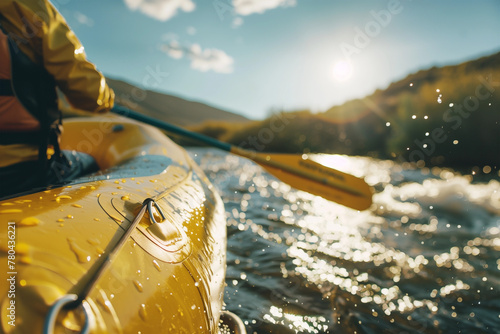River Rafting Adventure in a Picturesque Nature Landscape - river rafting, water sports, shallow depth of field. © melhak