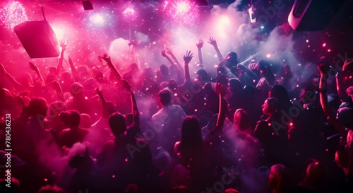 dark nightclub, people consume ecstasy pills and dance wildly photo