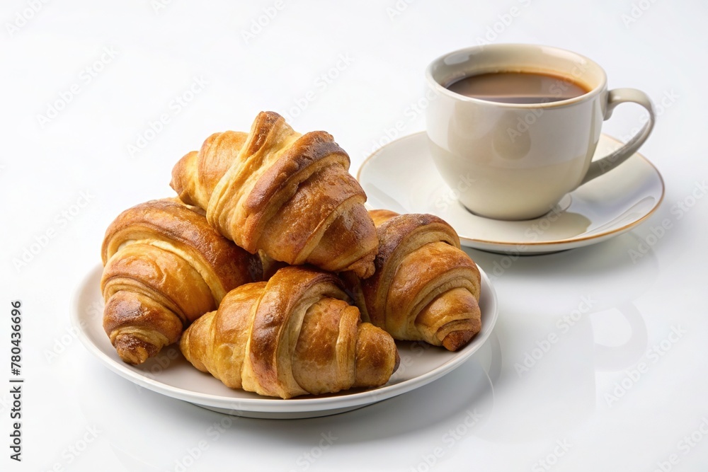 AI generated illustration of Plate with croissant and cup of coffee AI generated illustration of Plate with croissant and cup of coffee