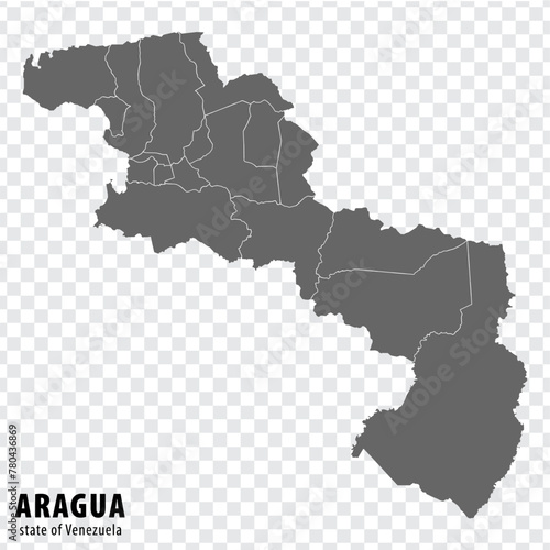Blank map Aragua State of Venezuela. High quality map Aragua State with municipalities on transparent background for your design. Bolivarian Republic of Venezuela. EPS10.