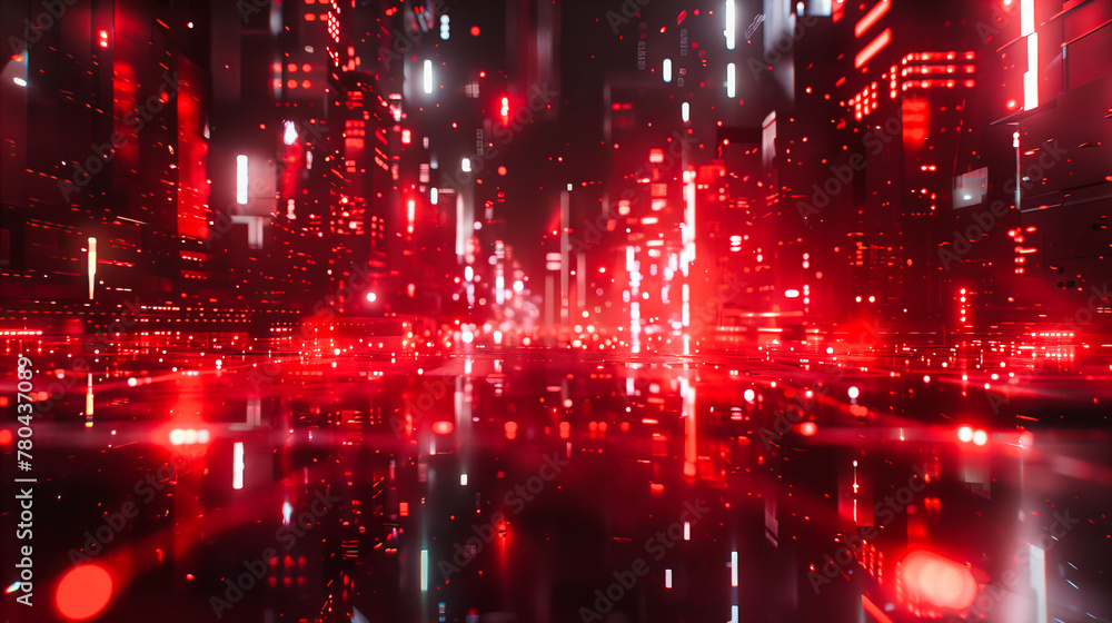 Obraz premium Network of Night, A Fusion of Technology and Urban Glow, The Digital Pulse of a Connected World