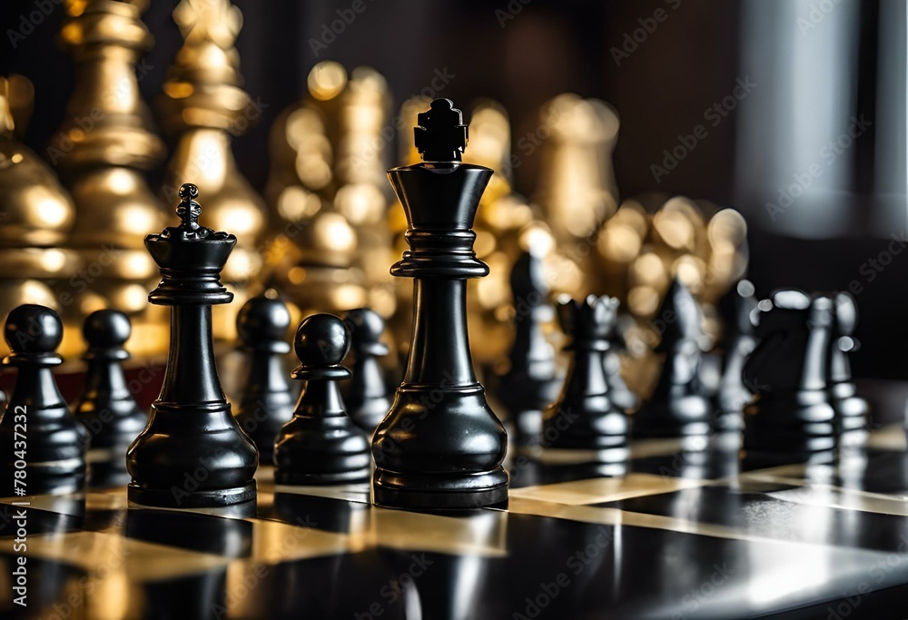 AI-generated illustration of chess pieces on a chessboard in a dimly lit room AI-generated illustration of chess pieces on a chessboard in a dimly lit room
