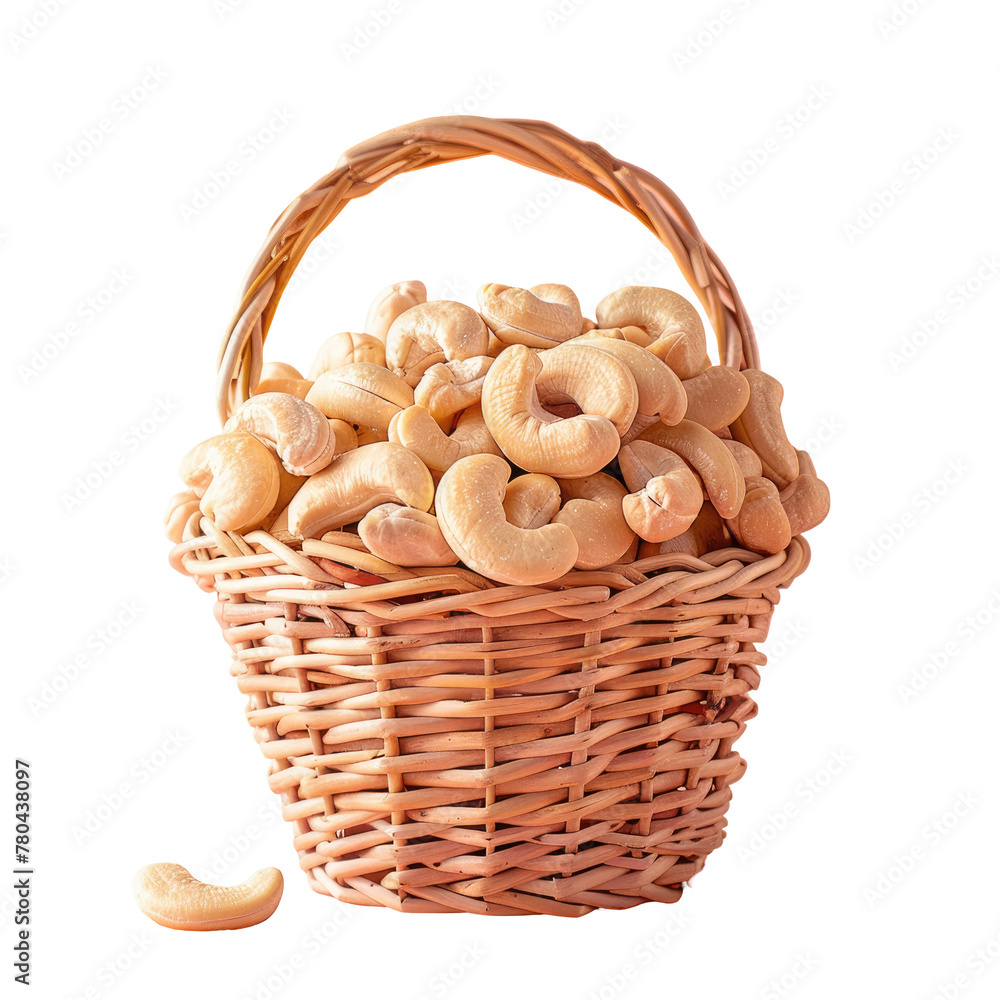A close up of a basket of cashews with a Transparent Background A close up of a basket of cashews with a Transparent Background