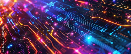 Abstract digital background with circuit board and code lines, symbolizing technology innovation for data science or software development concept. Digital illustration.