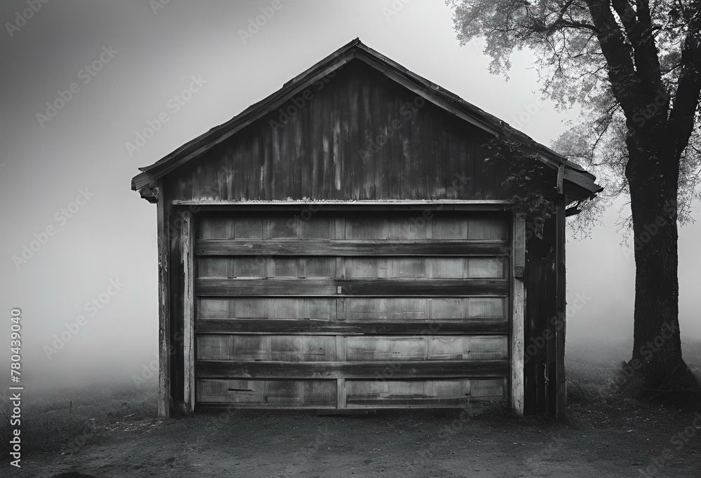 Obraz premium AI generated illustration of a small wooden shack on dirt ground beside a tree