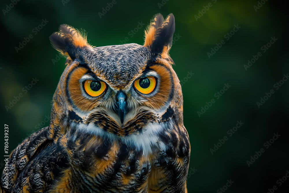 Intense close-up of a Great Horned Owl, hypnotic eyes and sharp beak, perfect for nature and wildlife themes. Intense close-up of a Great Horned Owl, hypnotic eyes and sharp beak, perfect for nature and wildlife themes.