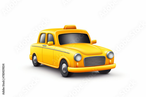 This isometric illustration presents a classic yellow taxi in a vintage style, capturing nostalgia