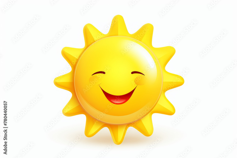 An inviting illustration of a sunny face emoticon with a beaming smile, radiating warmth and happiness on a white backdrop