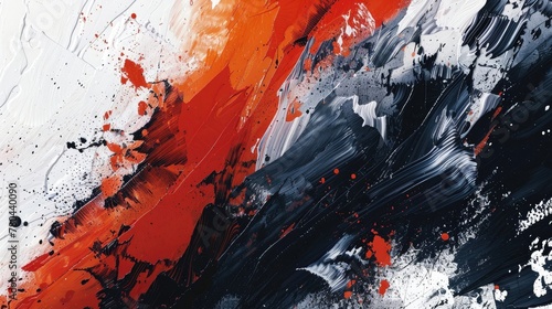 A painting with splatters of red, black, and white