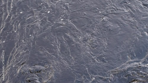 flowing water with chaotic patterns, eddy whirlpools and ripples