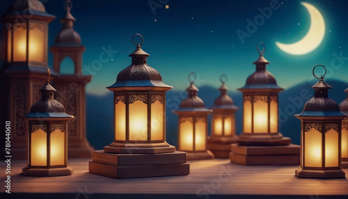 Ramadan Kareem, Lantern, Postcard: Illuminated lantern at dusk during Ramadan signifies tradition.