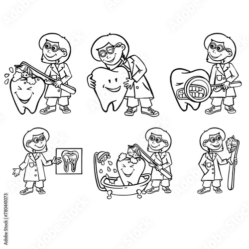 dental set with dentist outline vector
