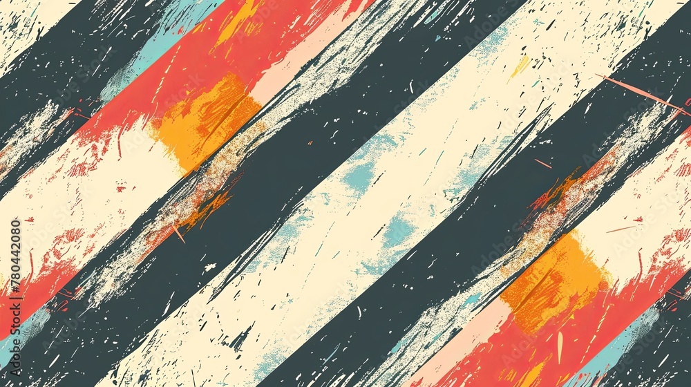 Fototapeta premium Abstract grunge seamless pattern with diagonal stripes and brush strokes