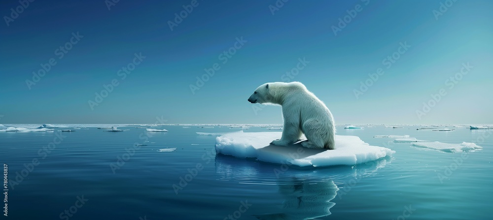 AI generated illustration of a Polar bear floats on diminishing ice caps
