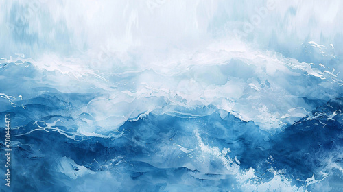 Watercolor drawing of waves and clouds. Abstract watercolor background. © Katerina