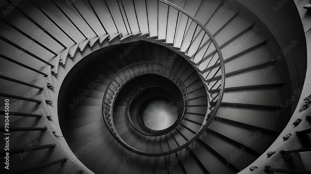 AI generated illustration of a spiral staircase descending into darkness