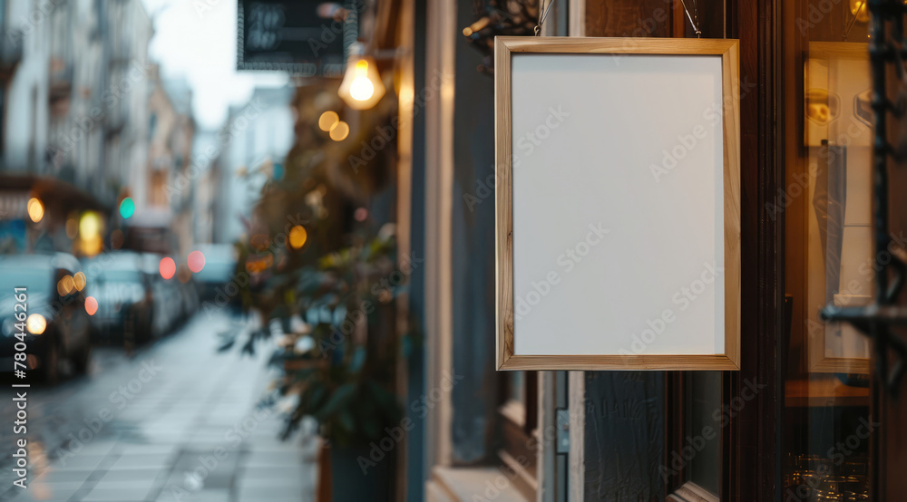 Coffee shop street sign, signboard mock up for logo design, brand presentation, aesthetic muted neutral colors, on the wall outdoor	
 - obrazy, fototapety, plakaty 