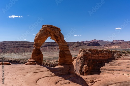 Delicate Arch at the Arches National Park with blue sky in Utah - USA