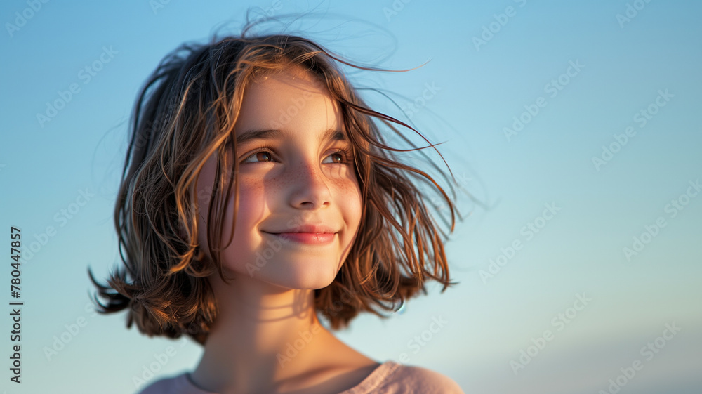 Child smiling against blue sky Child smiling against blue sky