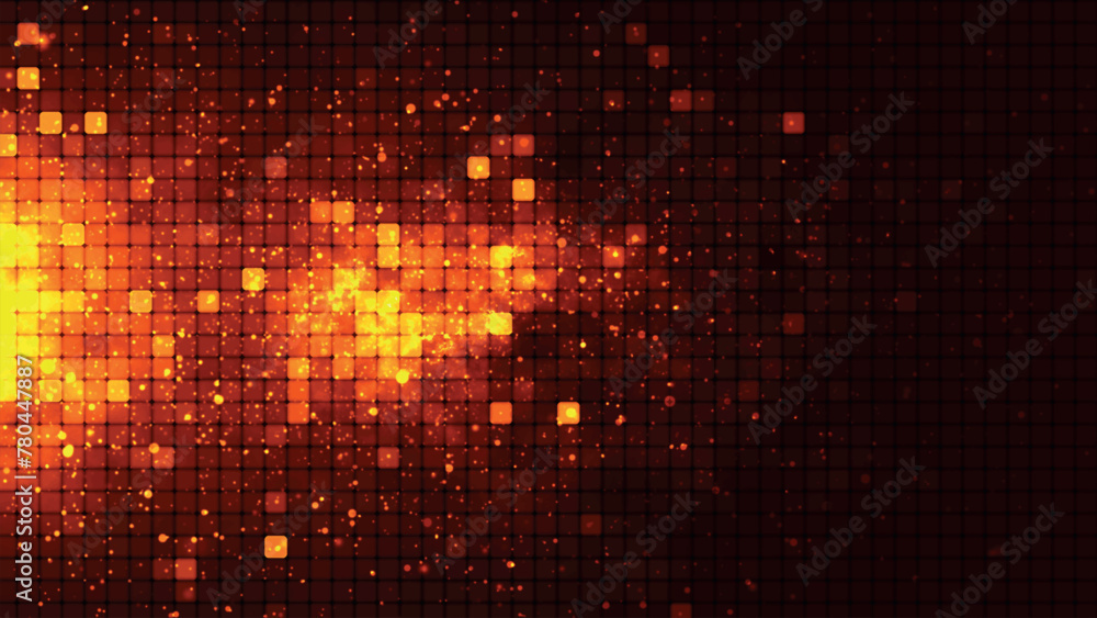 Seamless abstract background of orange squares and bright fire particles. Abstract gradient background. Background for web design. Small square simple computer mosaic blocks. 3D vector Seamless abstract background of orange squares and bright fire particles. Abstract gradient background. Background for web design. Small square simple computer mosaic blocks. 3D vector