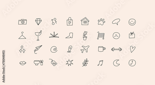 Vector set design colorful templates icons and emblems - social media story highlight. Different blogger icons in trendy linear style isolated on white background