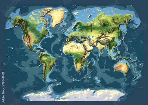 Detailed summer flat world map with high resolution