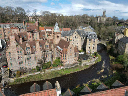 Drone view at Dean village on Edinburgh in Scotland photo