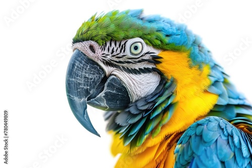 Close-up of a Colourful Blue-Fronted Amazon Parrot with Striking Blue Feathers on White Background
