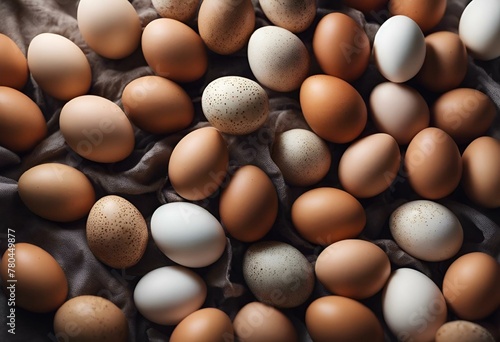 AI generated illustration of a variety of eggs and other items arranged in the center
