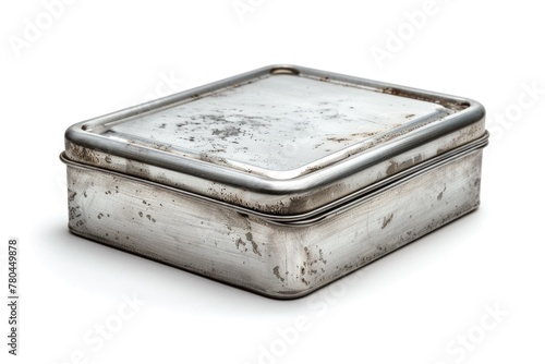 Closed Metal Tin Case Isolated on White Background for Cards, Cigarettes or Small Objects - Metallic Container Object