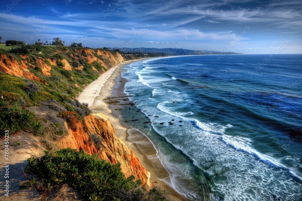 Fototapeta premium Landscape: Stunning View of Coastline Overlooking Ocean