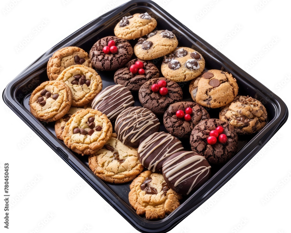 Delicious Homemade Assorted Cookie Tray Isolated: Bake Your Own Biscuits with Chocolate and More