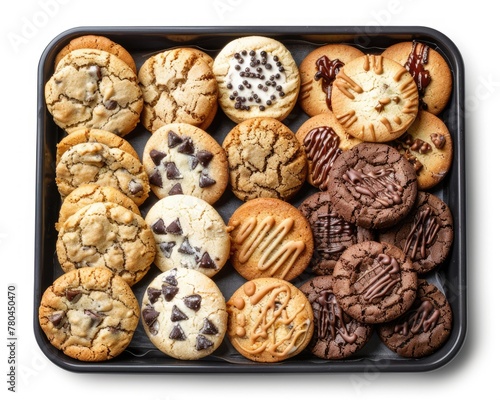 Delicious Homemade Assorted Cookie Tray with Chocolates and Biscuits. Isolated Picture of Freshly Baked Cookies for Your Next Dessert Cravings