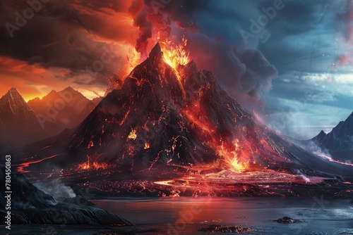 Epic Volcanic Eruption with Fiery Lava Spewing from the Furnace Island photo